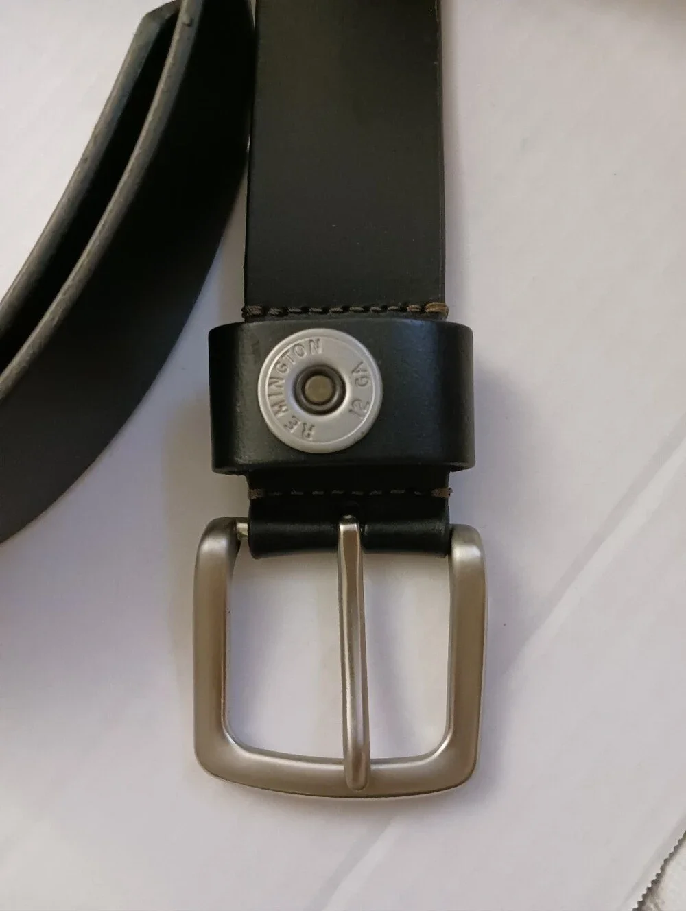 Remington 12 GA Silver Tone Shotgun Shell Black Leather Belt 3X 50-52